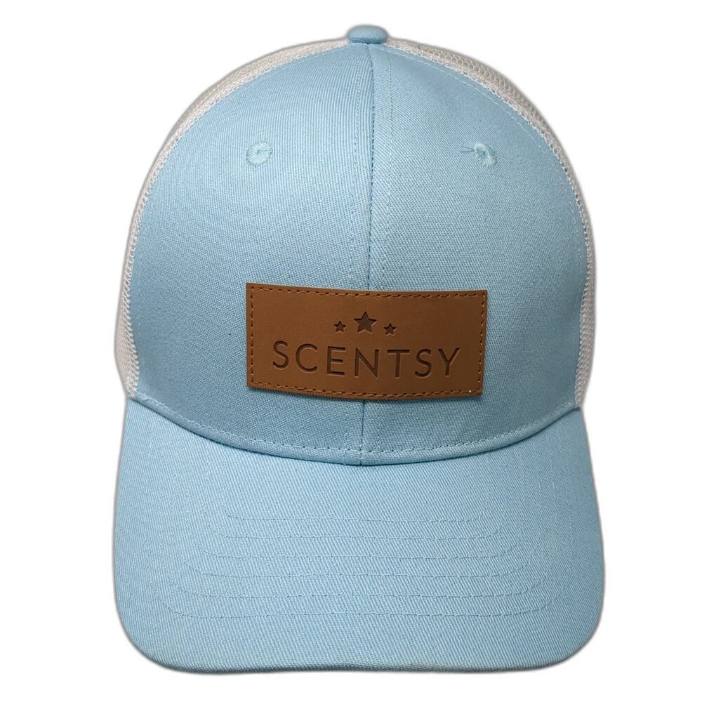 Scentsy Trucker Hat Blue White One Size Mesh Back Leather Patch Snapback Stars